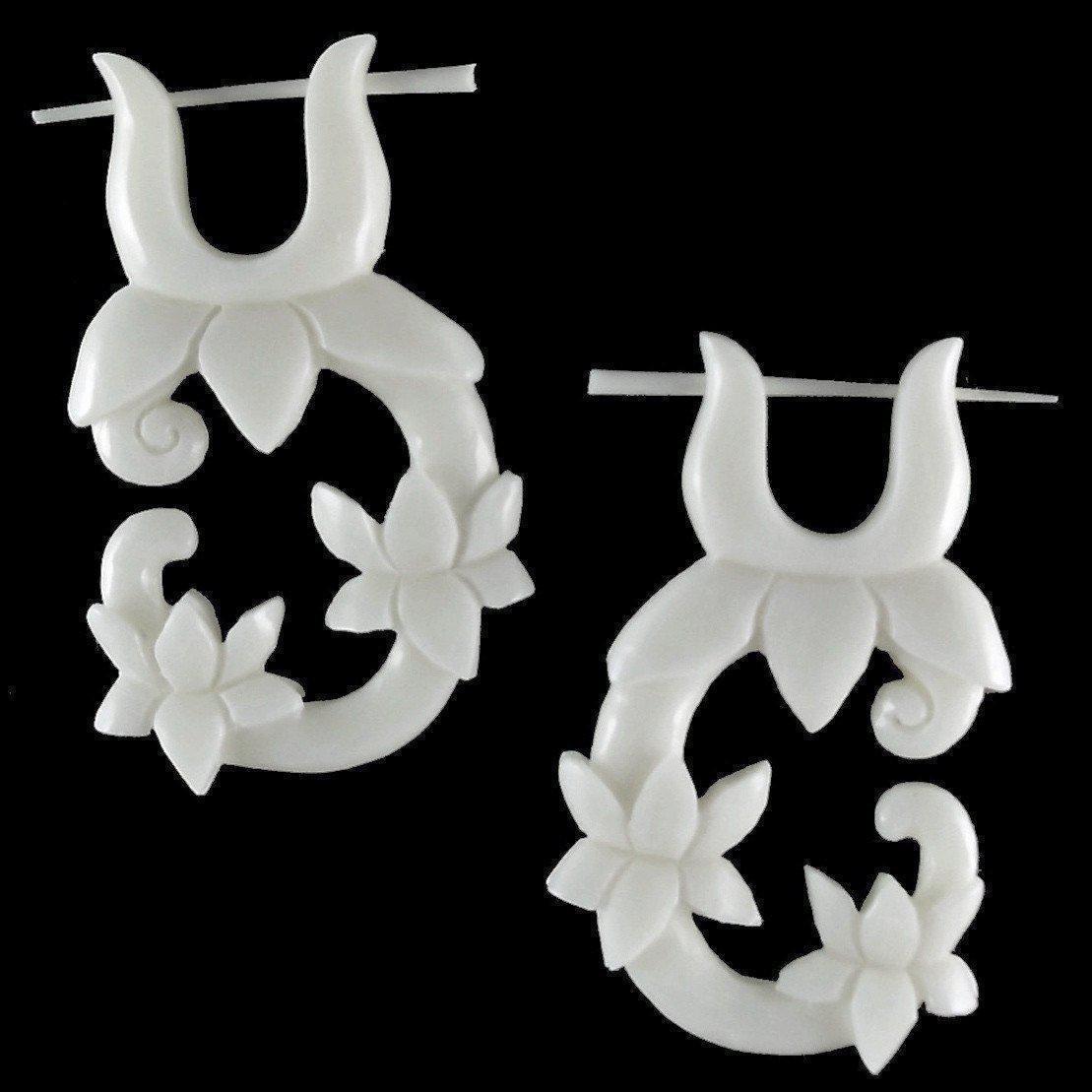 Natural Jewelry :|: Lotus Vine. Bone Earrings, 1 inch W x 1 3/4 inch L. | Tribal Earrings