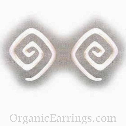 White Spiral Body Jewelry | Gauged Earrings :|: Water Buffalo Bone Square Spirals, 8 gauge | Spiral Body Jewelry