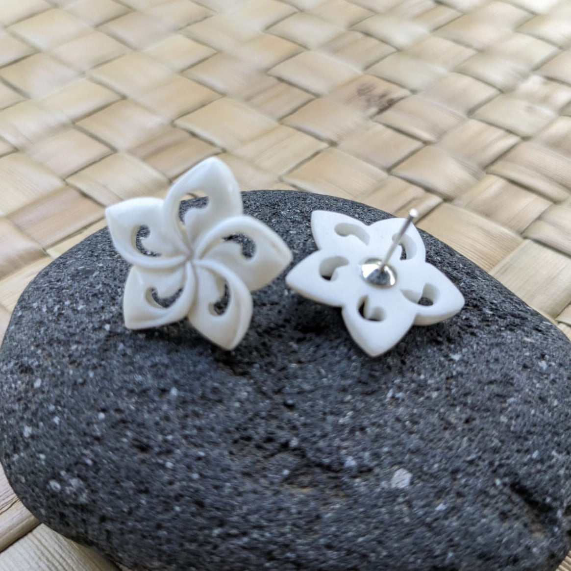 white plumeria stud earrings