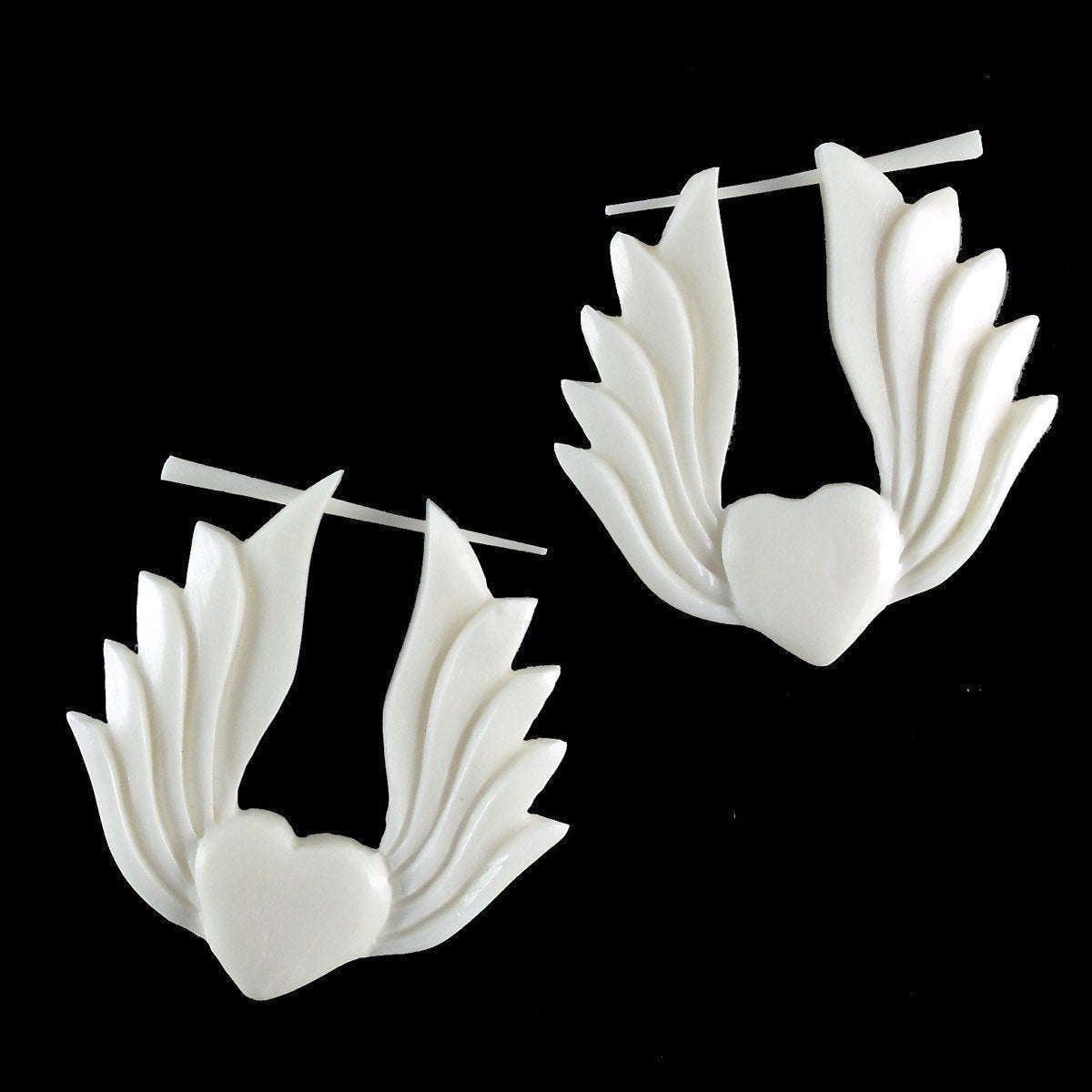 Natural Jewelry :|: Winged Heart. Bone Earrings, 1 1/2 inch W x 1 1/2 inch L. | Tribal Earrings