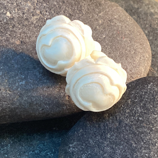 Water lily Stud Earrings | Carved studs, round post earrings. Bone.