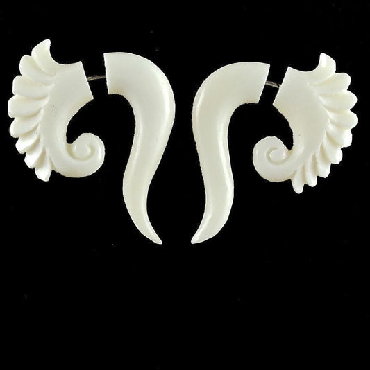 Buffalo bone Post Earrings | Fake Gauges :|: Curls. Fake Gauges. Bone Jewelry. | Tribal Earrings