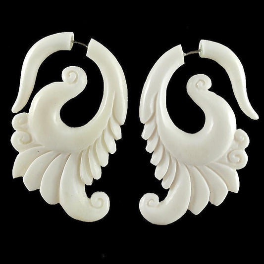 Bone earrings Tribal Earrings | Fake Gauges :|: Dove Blossom. Fake Gauges. Bone Jewelry. | Tribal Earrings
