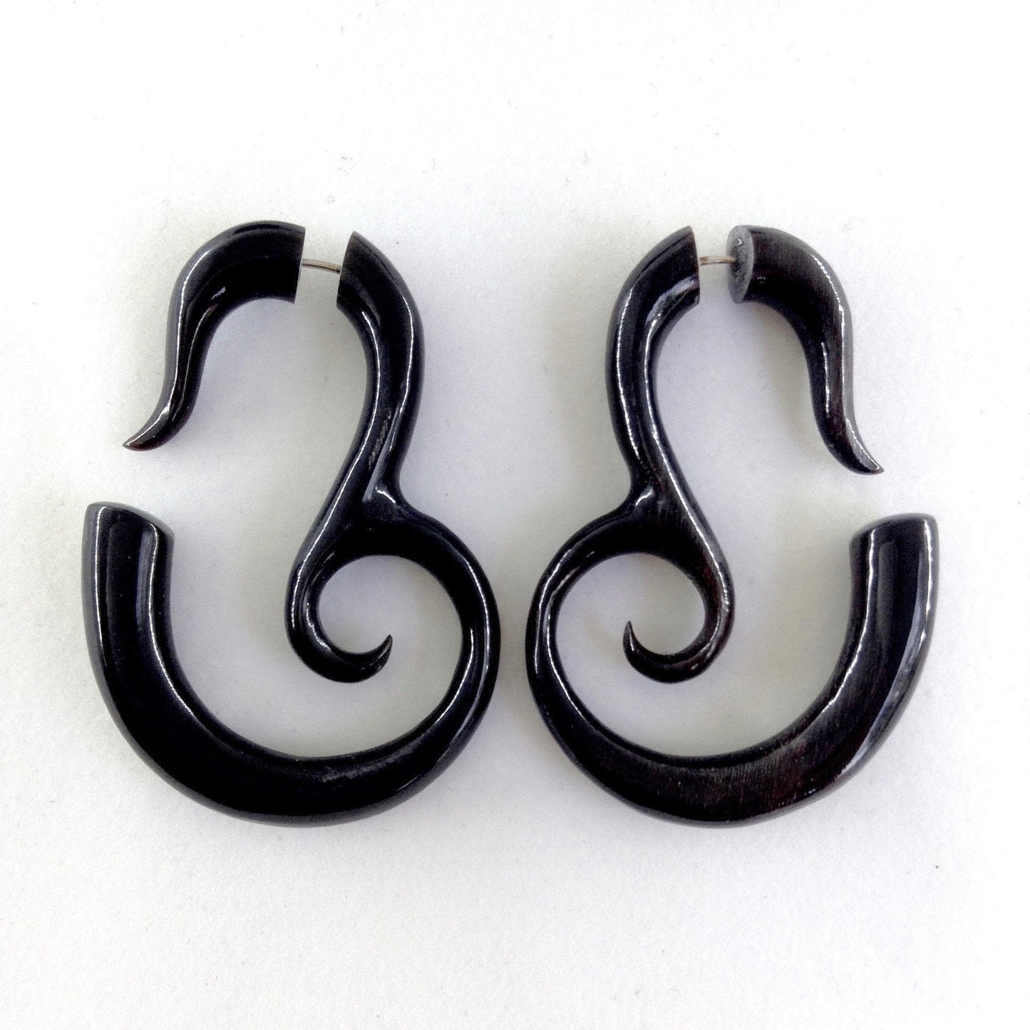 Fake Gauges :|: Maori Inner Spiral tribal earrings. Horn. | Tribal Earrings