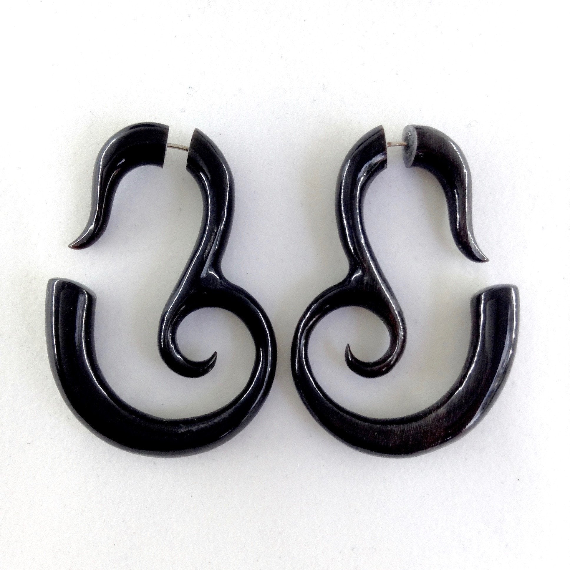 Fake Gauges :|: Maori Inner Spiral tribal earrings. Horn. | Tribal Earrings