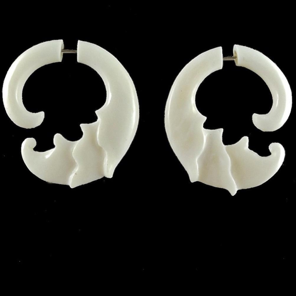 Tribal Earrings :|: Nautilus. Fake Gauges, Bone Tribal Earrings
