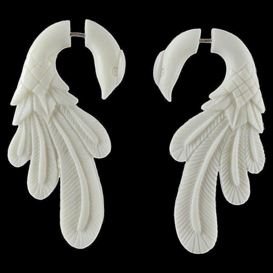 Fake body jewelry Tribal Earrings | Fake Gauges :|: Peacock Pheasant. Fake Gauges. Bone Jewelry. | Tribal Earrings