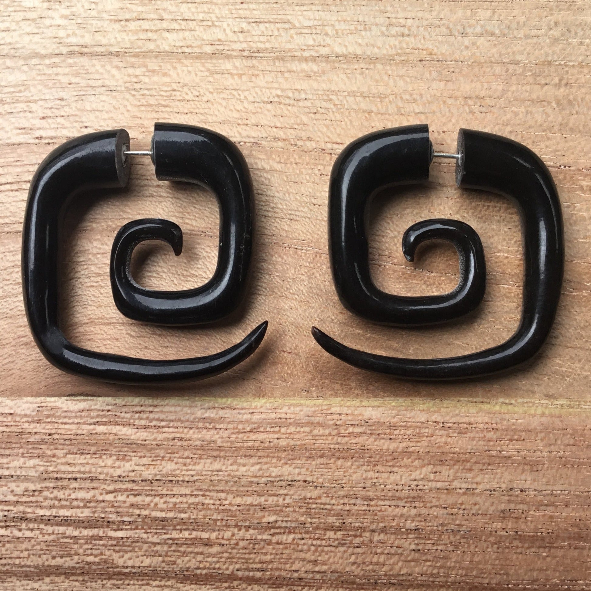 black spiral earrings