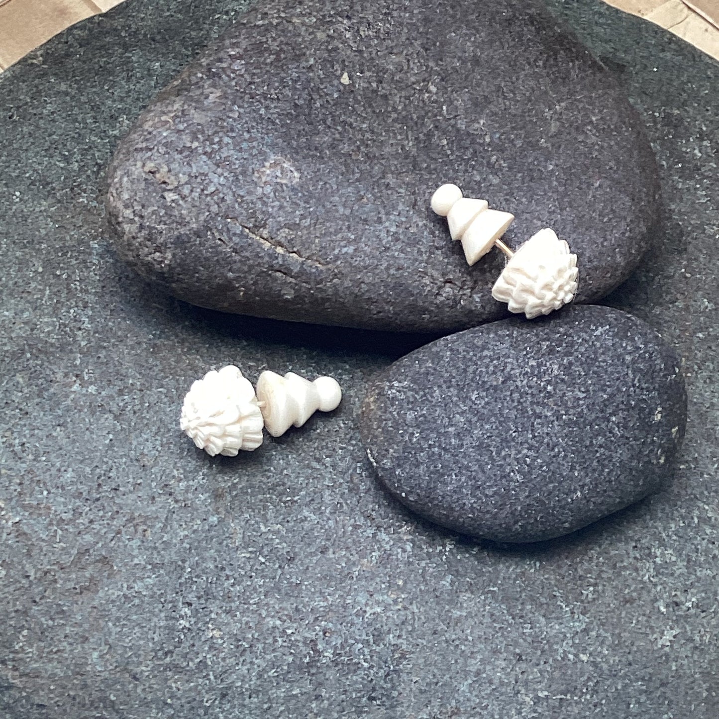 Tribal stud earrings, white bone.