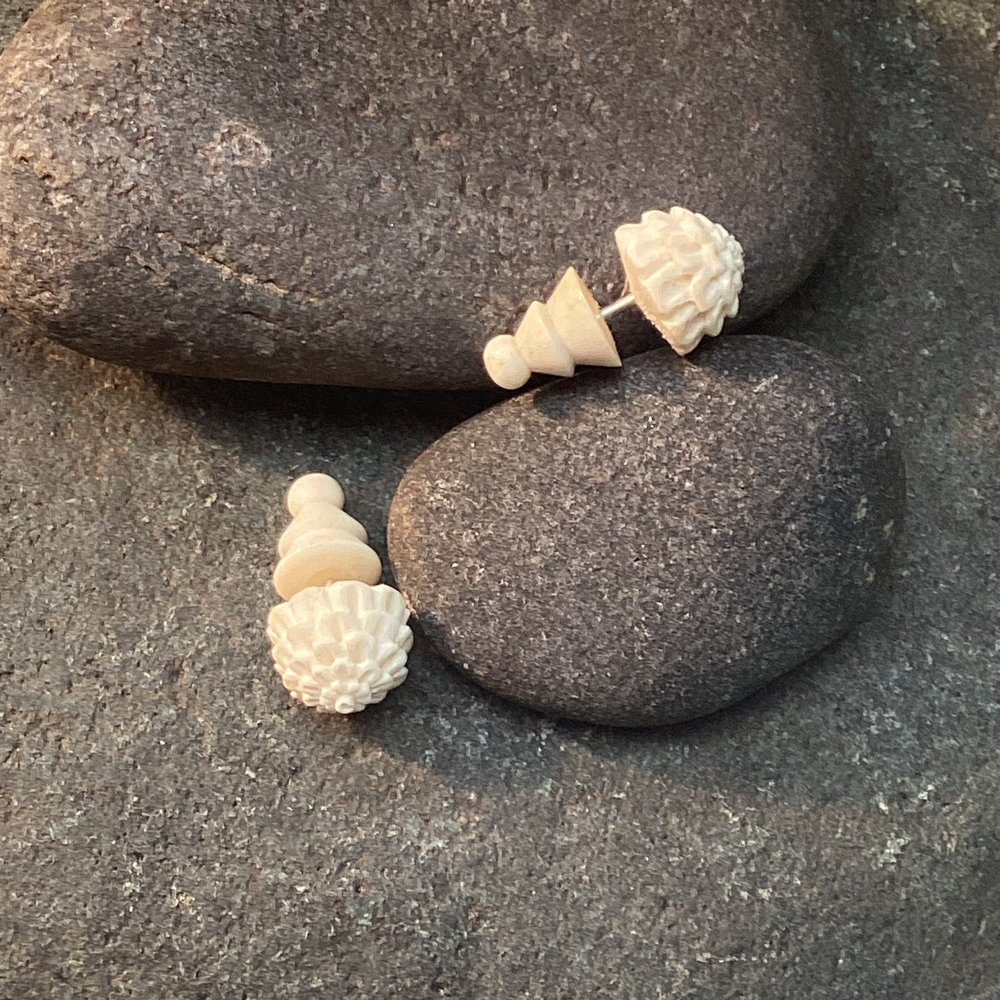 Tribal stud earrings, white bone.