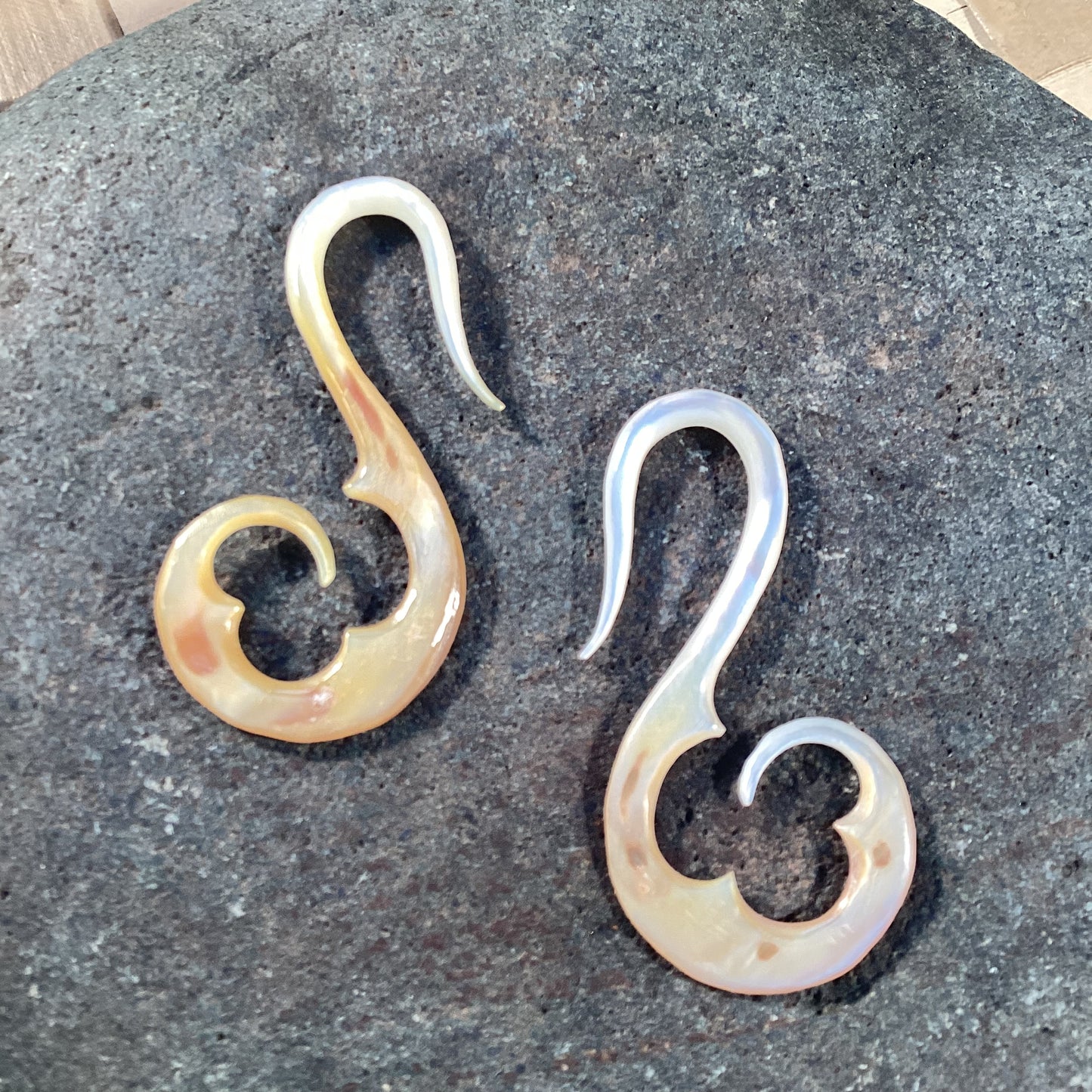 French Hook. mother of pearl 8g, Organic Body Jewelry.