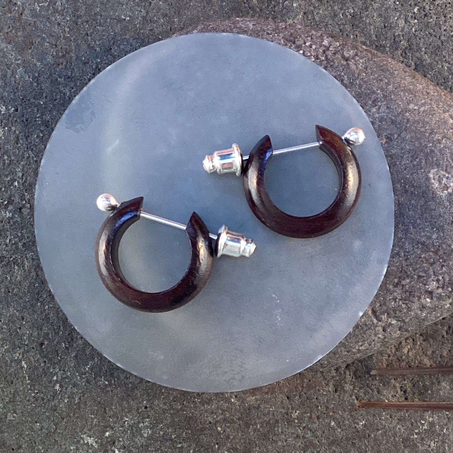 hoop earrings, silver and ebony