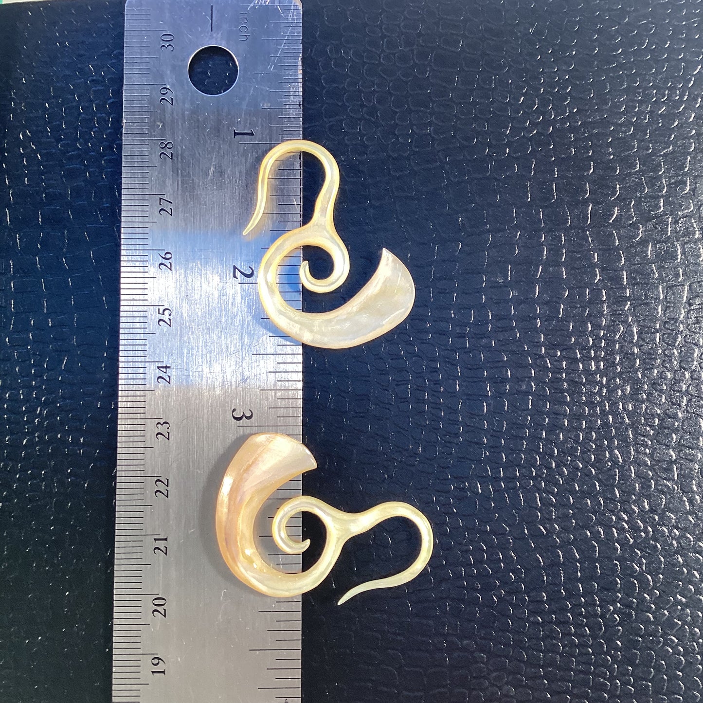 Borneo Spirals. mother of pearl 12g, Organic Body Jewelry.