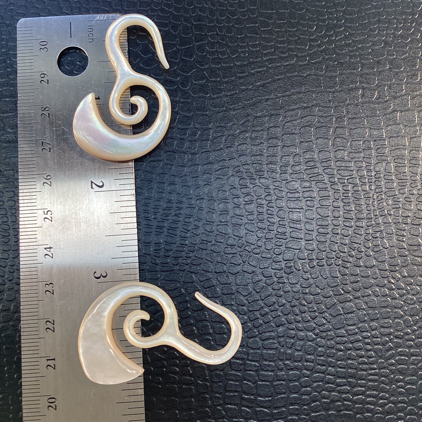 Borneo Spirals. mother of pearl 8g, Organic Body Jewelry.