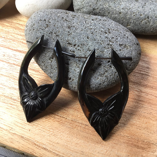Horn Earrings, Black hoop.