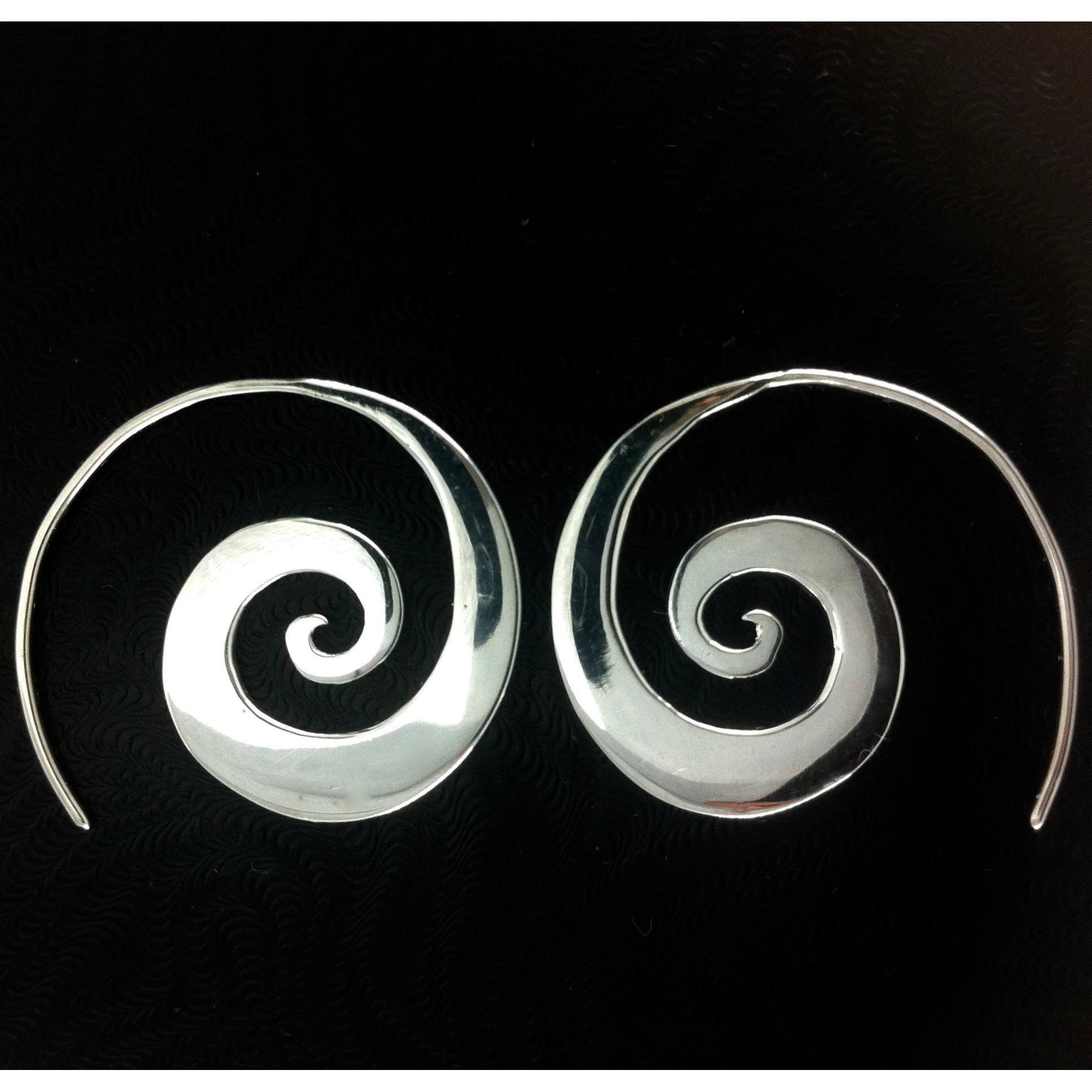 Tribal Earrings :|: Spiral. sterling silver, 925 tribal earrings. | Tribal Silver Earrings