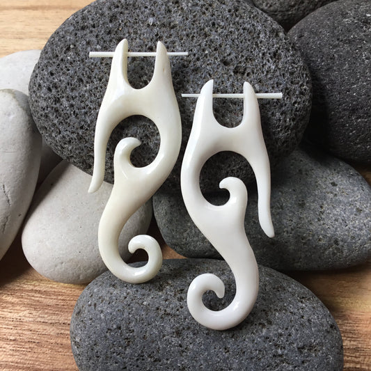Large Spiral Earrings | long bone earrings.