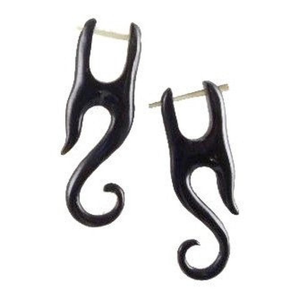 Horn Jewelry :|: Hippie style Tribal Black Earrings, Horn.