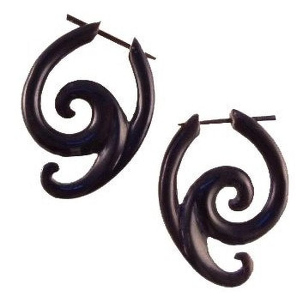 Natural Jewelry :|: Swing Spiral. Horn, 1 1/4 inch W x1 1/2 inch L. | Tribal Earrings