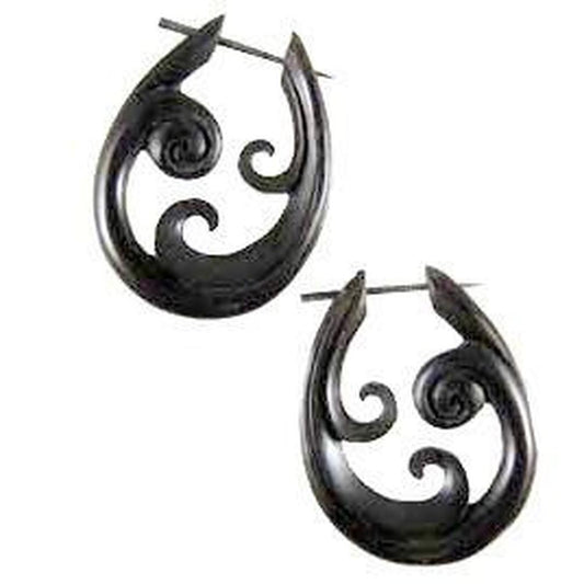 Hoop Natural Jewelry | Natural Jewelry :|: Trilogy Spiral, black. Wooden Earrings. | Wooden Earrings