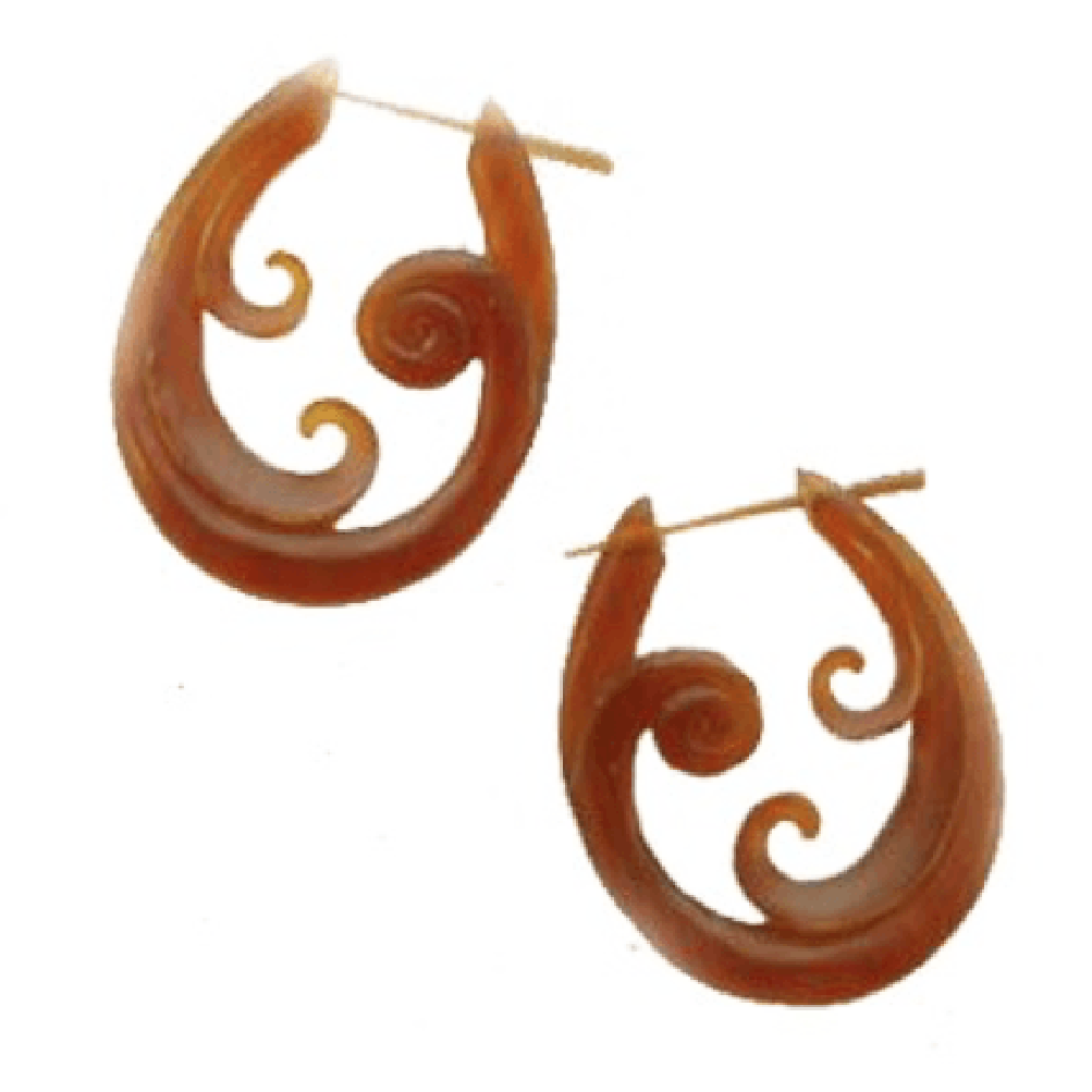 Horn Jewelry :|: Trilogy Spiral. Amber Horn Hoop Earrings. | Amber Horn Earrings