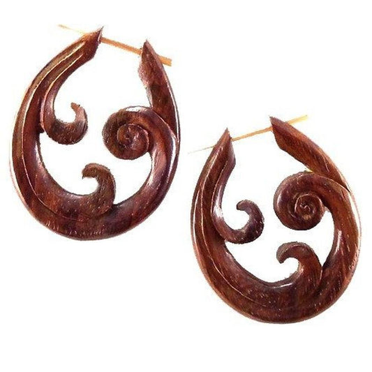 Brown Spiral Earrings | Natural Jewelry :|: Trilogy Spiral. Wood Earrings. Natural Rosewood, Handmade Wooden Jewelry. | Wooden Earrings