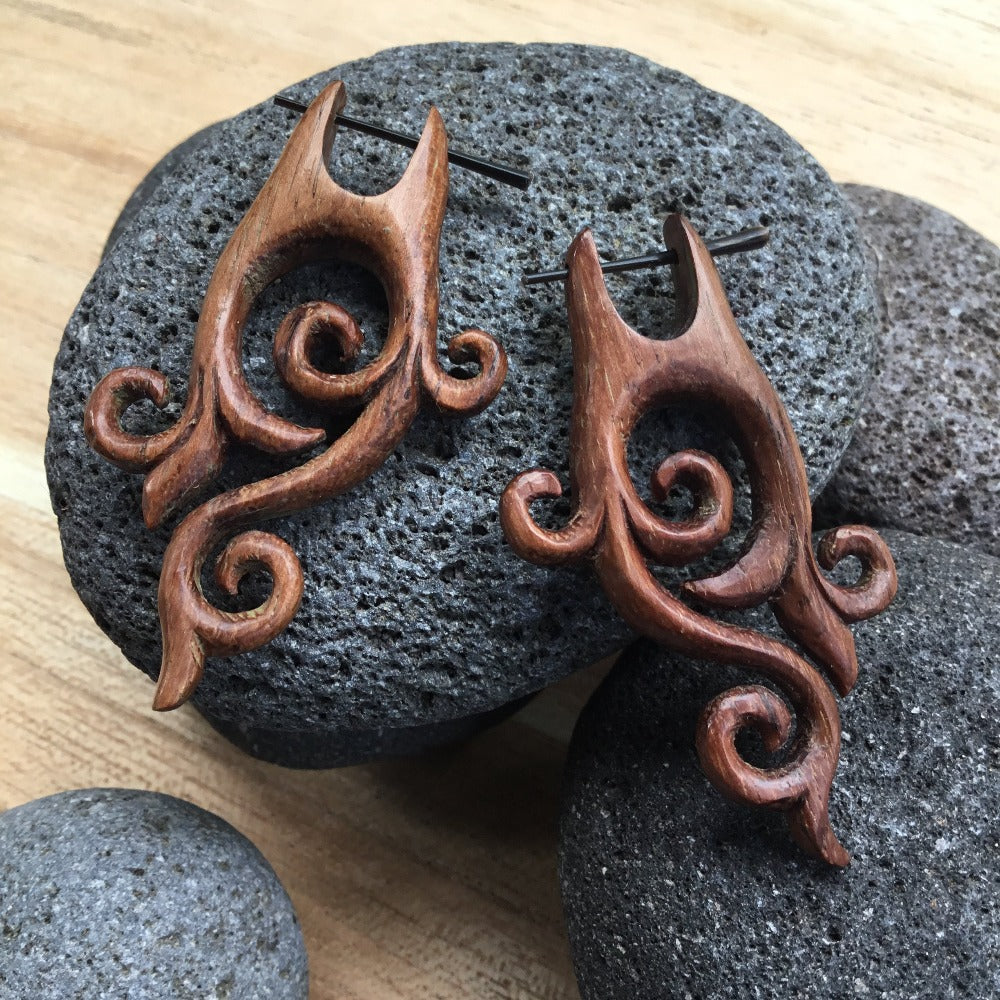 long spiral wooden earrings