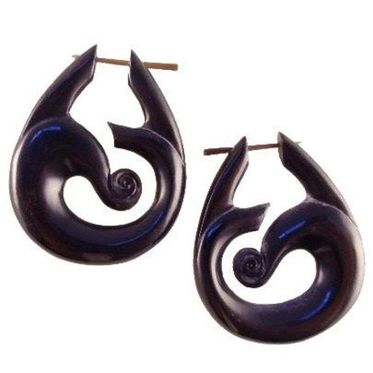 Hawaiian Black Earrings | Horn Jewelry :|: Tribal Island Wind. Black Earrings.