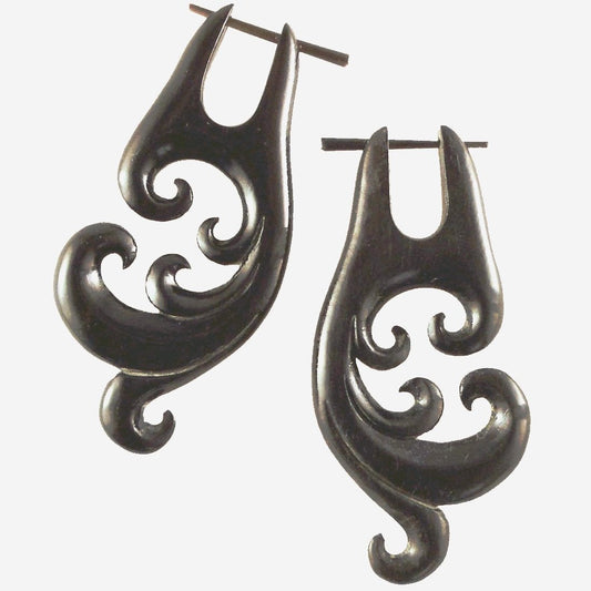 Maori Tribal Earrings | Natural Jewelry :|: Tidal Wave. Wooden Earrings.