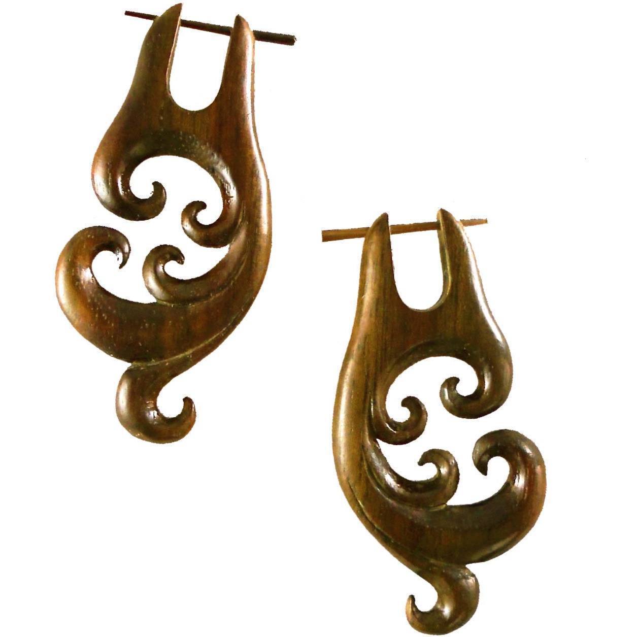 Natural Jewelry :|: Spectral Swirl, Rosewood Earrings. 1 inch W x 2 1/4 inch L. | Wood Earrings