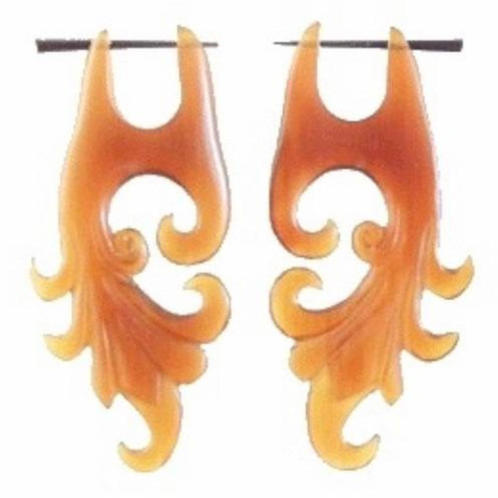 Horn Earrings :|: Dragon Vine, amber horn. Tribal Earrings. | Natural Jewelry 