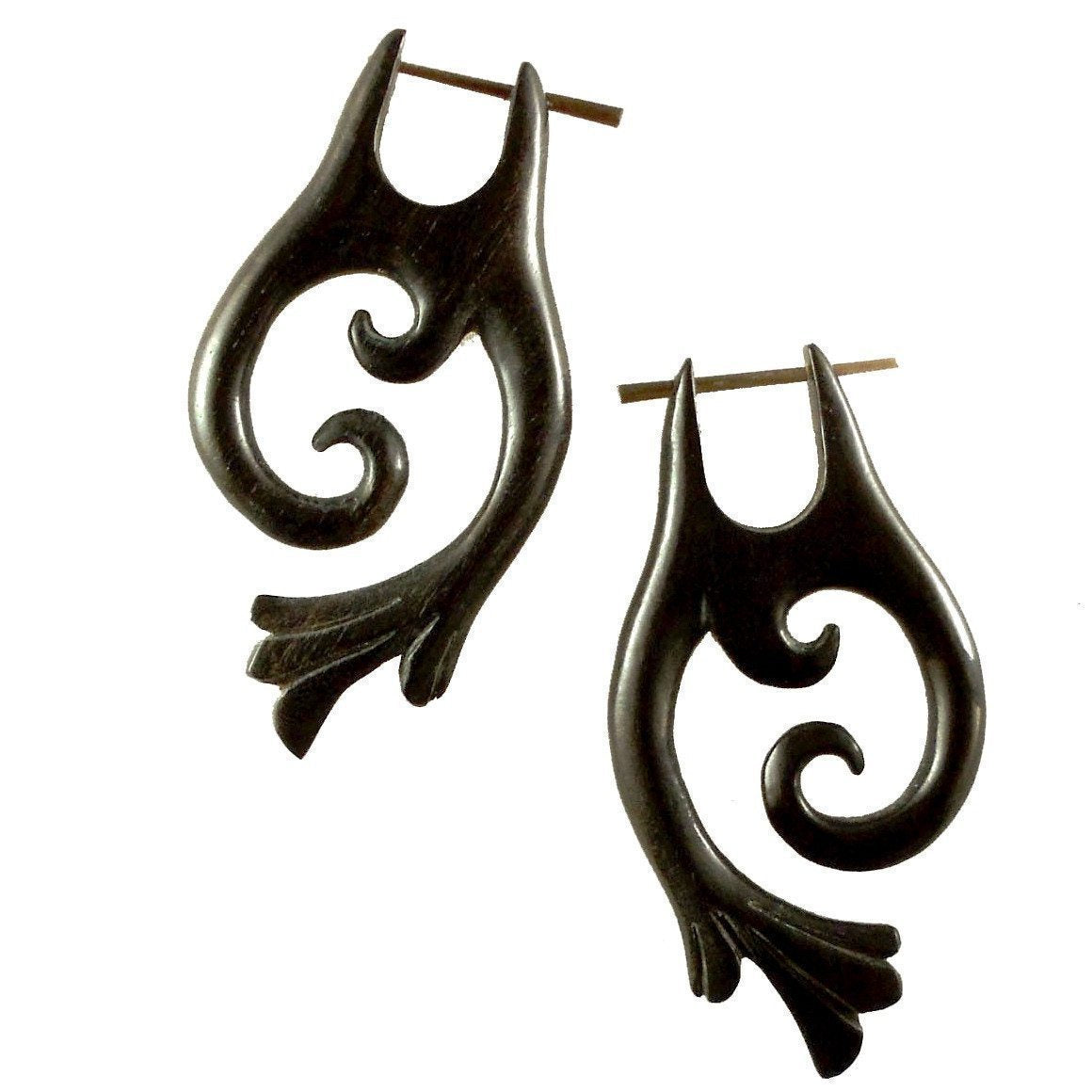 Natural Jewelry :|: Falcon Vine. Black Wood Earrings. 1 inch W x 2 inch L. | Wood Earrings