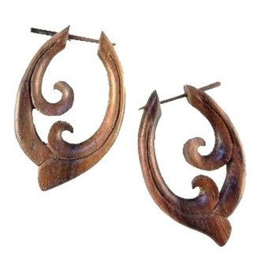Natural Jewelry :|: Pura Vida. Wooden Earrings, Rosewood. 1 1/8 inch W x 1 3/4 inch L. | Wood Earrings