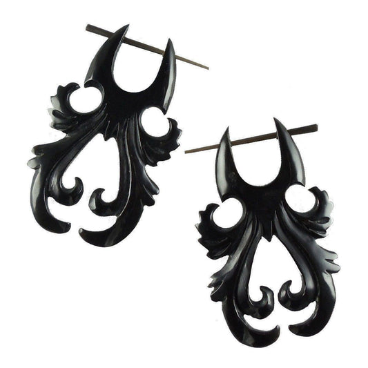Metal free Tribal Earrings | Natural Jewelry :|: Dawn Steam. Horn Earrings, 1 inch W x 1 3/4 inch L. | Tribal Earrings
