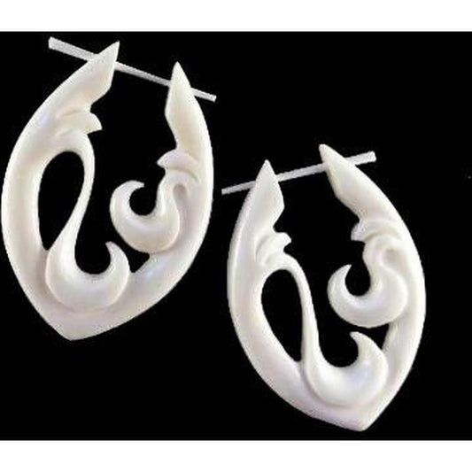 White Carved Jewelry | Bone Jewelry :|: Water. Handmade Earrings, Bone Jewelry. | Bone Earrings