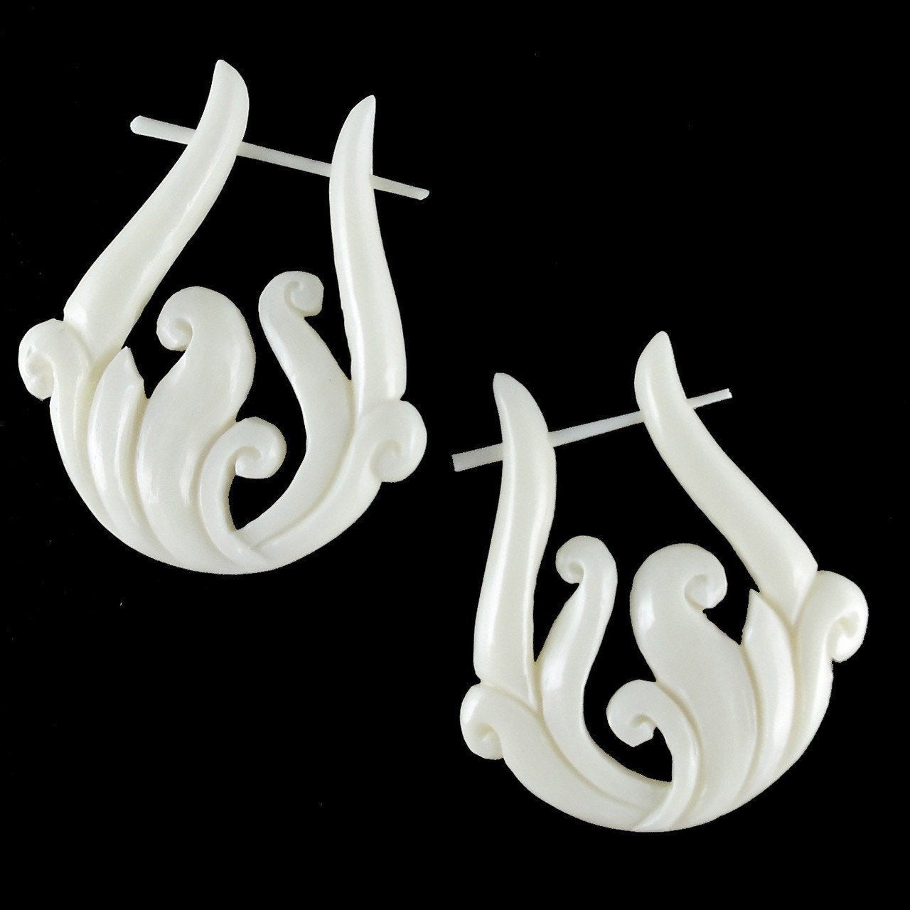 Natural Jewelry :|: Spring Vine. Bone Earrings, 1 1/4 inch W x 1 3/4 inch L. | Tribal Earrings