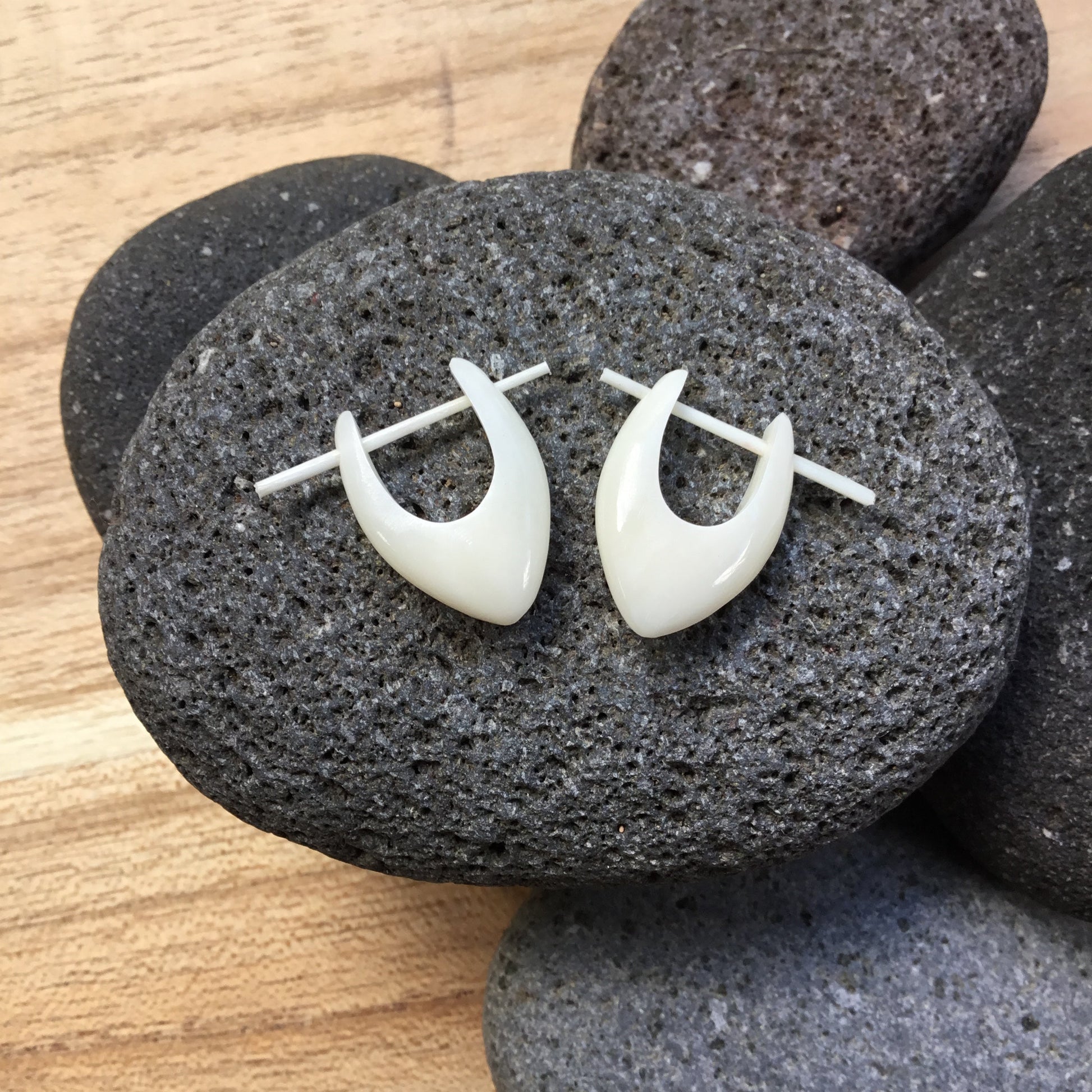 Natural Jewelry :|: Water Buffalo Bone Earrings, 5/8 inches W x 7/8 inches L. | Hoop Earrings