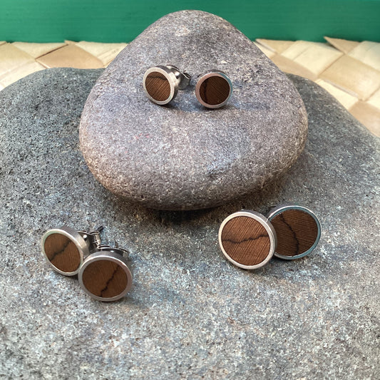 Hawaiian Stud Earrings | Teak wood and stainless steel, round post earrings.