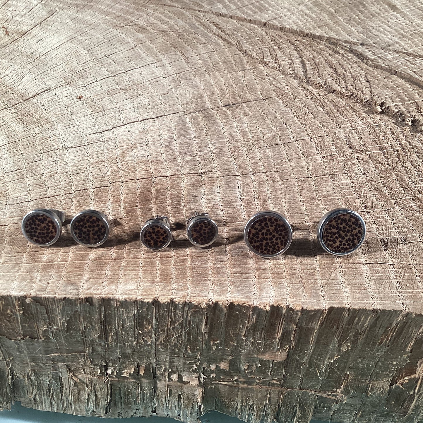 Coconut wood and stainless steel earrings.