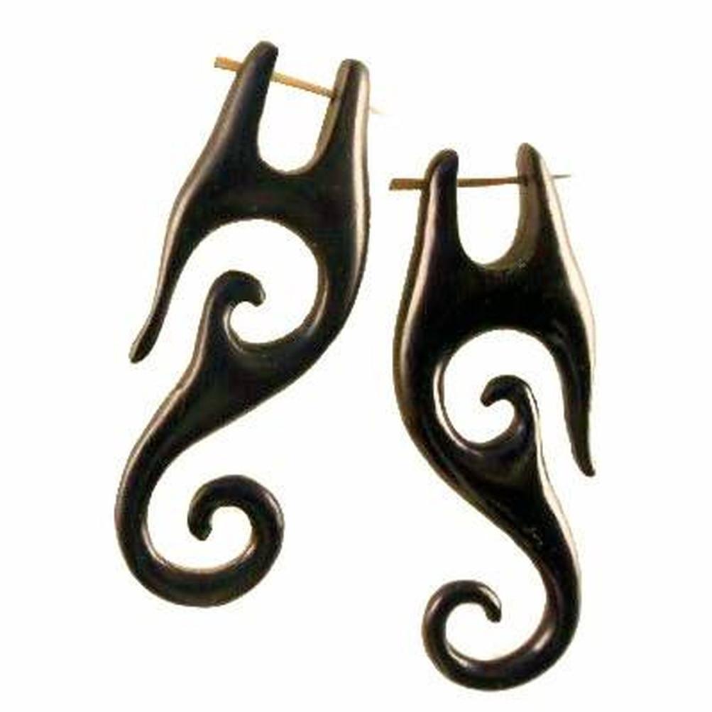Wood Earrings :|: Drops. Black Wood Earrings, 1 inch W x 2 3/8 inch L. | Wood Earrings