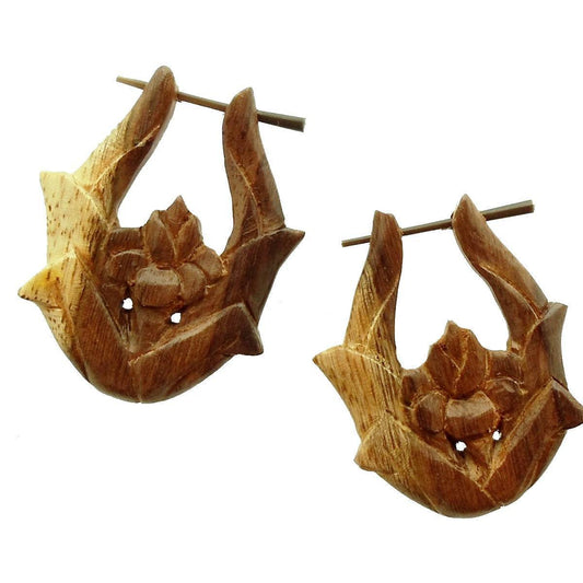 Large Wooden Earrings | Wood Earrings :|: Blossom. variegated rosewood earrings. | Wooden Earrings