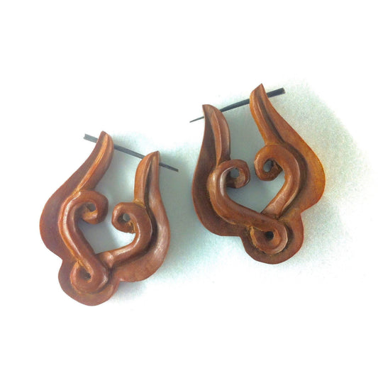 Sapote  Wooden Earrings | Celtic Trinity. Wood Earrings. Tropical Sapote, Handmade Wooden Jewelry.