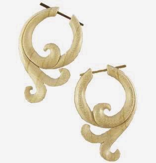 Long Hawaiian Island Jewelry | Tribal Earrings :|: Golden Wood Earrings, 1 1/8 inches W x 1 3/4 inches L. | Boho Earrings
