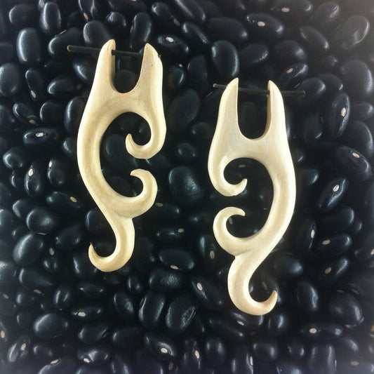 Ivory color Wooden Earrings | Wood Earrings :|: Artemis. Golden Wood. Wooden Earrings. Tribal Jewelry. | Wooden Earrings