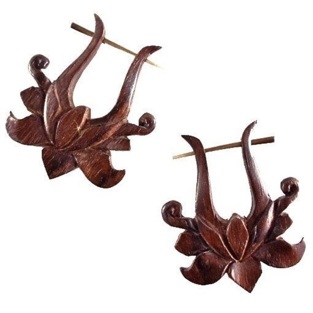 Natural Jewelry :|: Lotus Rose. Wooden Earrings, Rosewood. 1 1/2 inch W x 1 1/2 inch L. | Wood Earrings