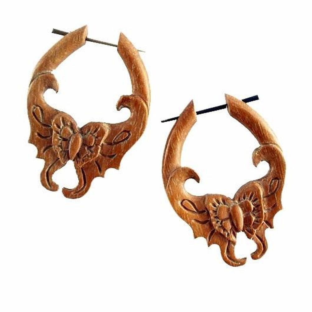 Tribal Butterfly Earrings. Wooden.
