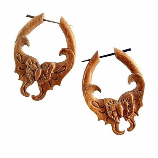 Wood Earrings | Tribal Butterfly Earrings. Wooden.