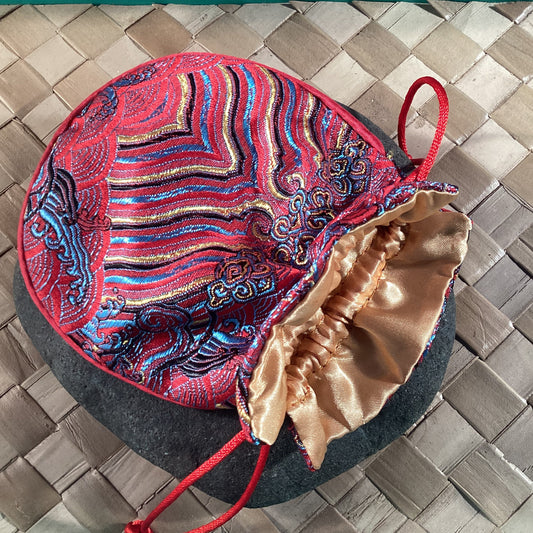 Hawaiian Volcano bag | Red Oriental silken storage and presentation pouch
