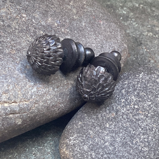 Black tribal stud earrings, lava wood
