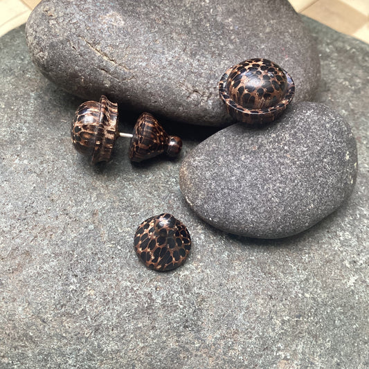 Faux gauge Stud Earrings | Tribal earrings, coconut wood. Fake plugs.